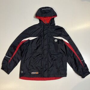 ZeroXposur Youth L 14/16 Lightweight Jacket Black & Red Hooded Nylon Windbreaker